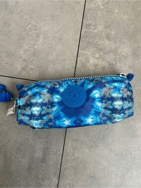 Kipling Freedom Pencil Case Cosmetic Bag Blue Tie Dye